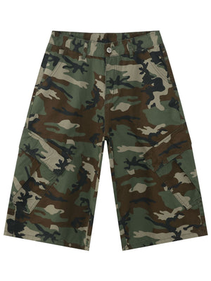 Multiple Pockets Camouflage Denim Tooling Shorts