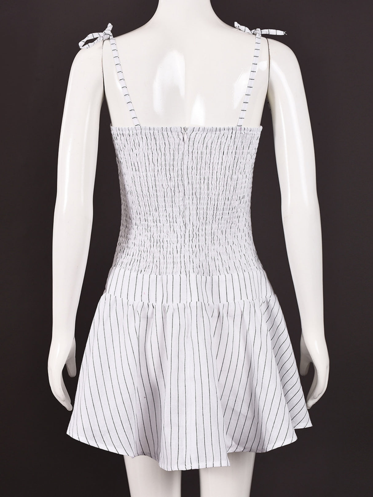 Stripes Pleated Straps Mini&Short Dresses
