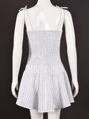 Stripes Pleated Straps Mini&Short Dresses