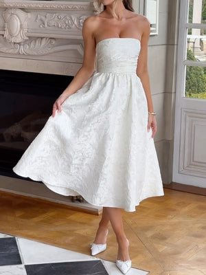 Pleating Jacquard Of Plants And Flowers Tube Top Maxi Dresses