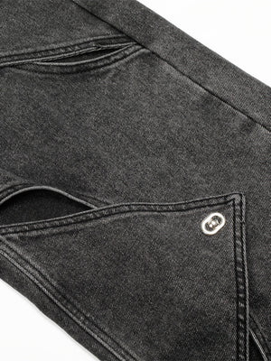 Punk Distressed Washed Patchwork Denim Pants