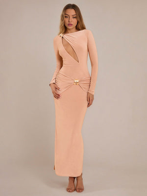Women's Splicing Hollow Long sleeve Maxi Dresses