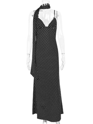 Polka Dots Spaghetti Strap Backless Bodycon Slimming Maxi Dresses