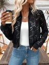 Short Lace Jacquard Lace Perspective Zipper Jacket Jackets