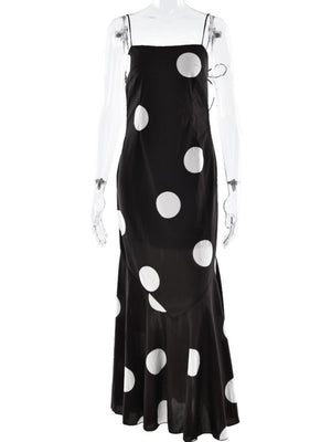 Polka Dots Camisoles Slim-fit Backless Maxi Dresses