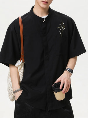 New Chinese Style Breathable Bamboo Leaves Embroidery Shirts