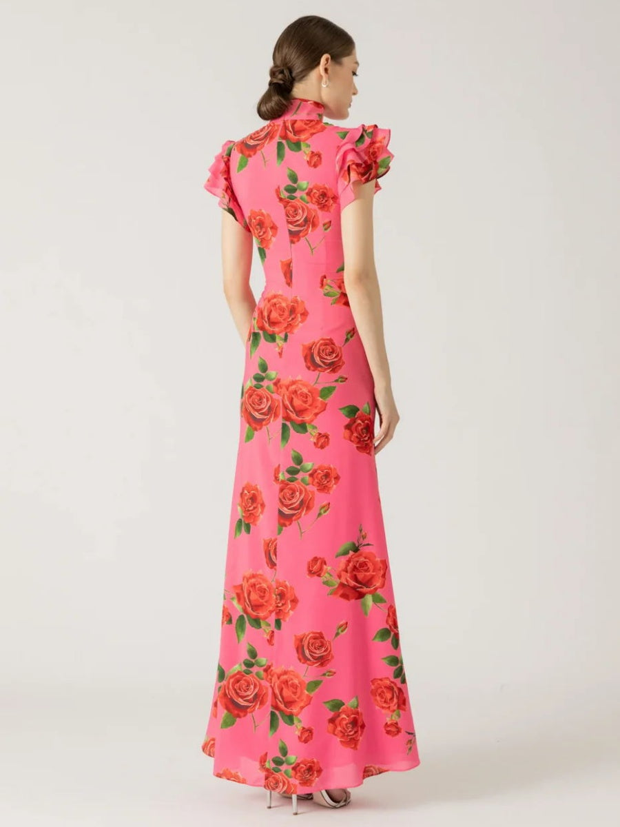 Improved Cheongsam Buttons Printed Formal Dress Maxi Dresses