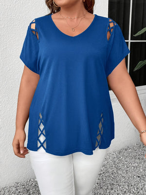 Hollow Out V-neck Cross Belt Short-sleeved T-shirt
