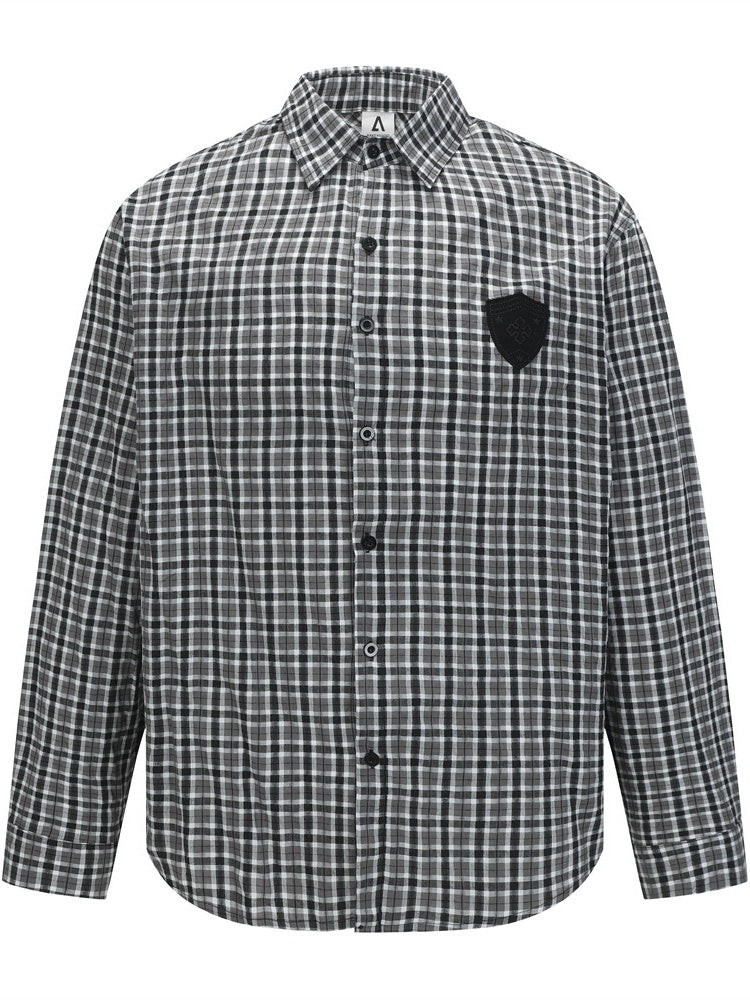 Liber Autumn Neutral wear Appliqué embroidery Plaid Shirts