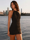 Pleated Halter Neck Strap Exposed Backpack Buttocks Mini&Short Dresses