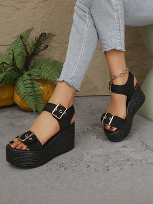 Metal Buckle Vacation Wedge Platform Sandals