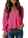 V-neck Long Sleeve Roll Up The Cuffs Shirt T-shirts