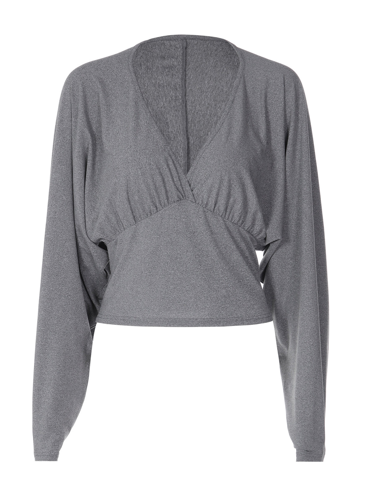 V-neck Batwing Sleeve Fitted Waist Cropped Top