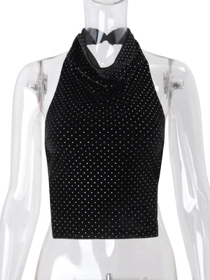 Polka Dots Halter-neck Sleeveless Backless Tank Tops