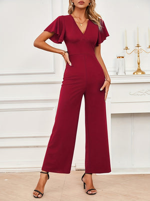 Flying Sleeves Straight-leg Pants Ruffle Jumpsuits