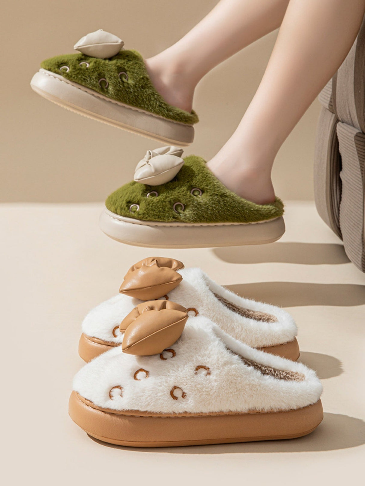 Colorblock Bow Slippers