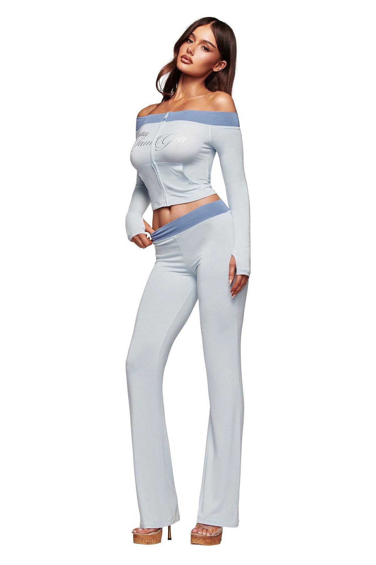 Stylish Off-shoulder Color-blocked Suit