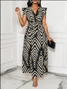 Stripes V-neck Belts Maxi Dresses