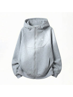 Boxy Color-blocked Embroidery Hoodies Cardigan