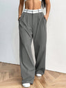 Color-blocked Suit Trousers Pocket Pleats Pants