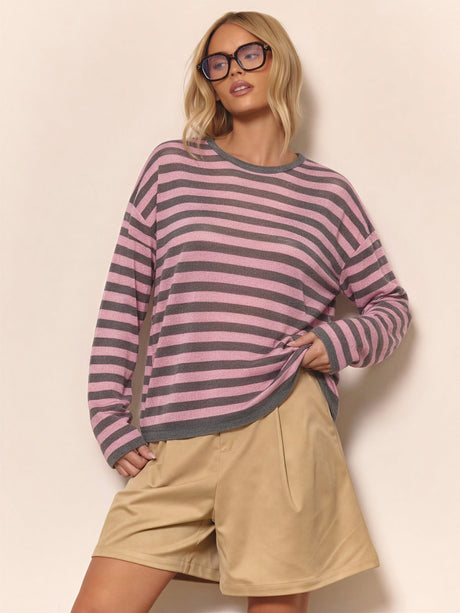 Linen-Blend Relaxed Striped Knit Top