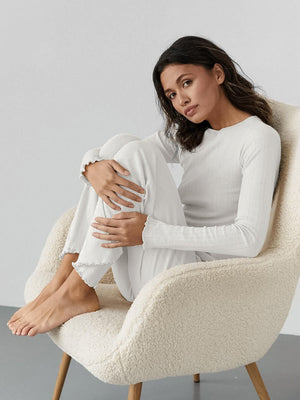 Ensemble de nuit deux pièces à manches longues en maille jacquard ajourée à motif cœur