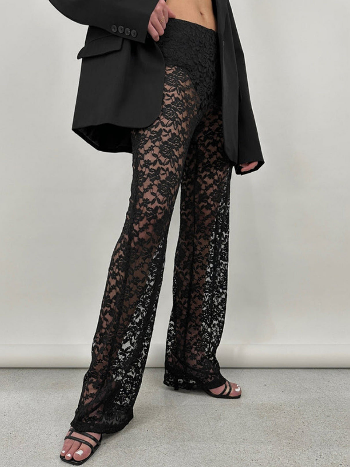 Lace See-through High-waisted Splicing Sexy Mesh High-elasticity Trousers