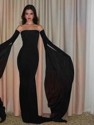 One-shoulder Ribbon Hip-length Dress