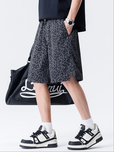 Retro Leopard Print Five Points Shorts