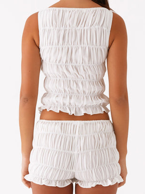 Pleated Navel Curled Hem Backless And Navel Exposed 2-piece Sets