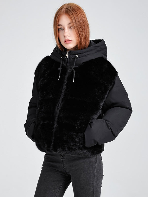 Fur Hooded Button Short Down Jacket Thickened Coat