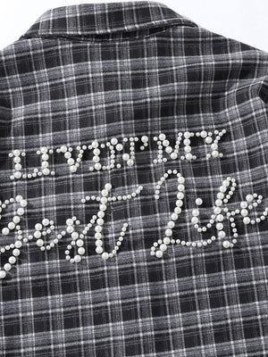 Liber Autumn Neutral wear Beading Plaid Shirts