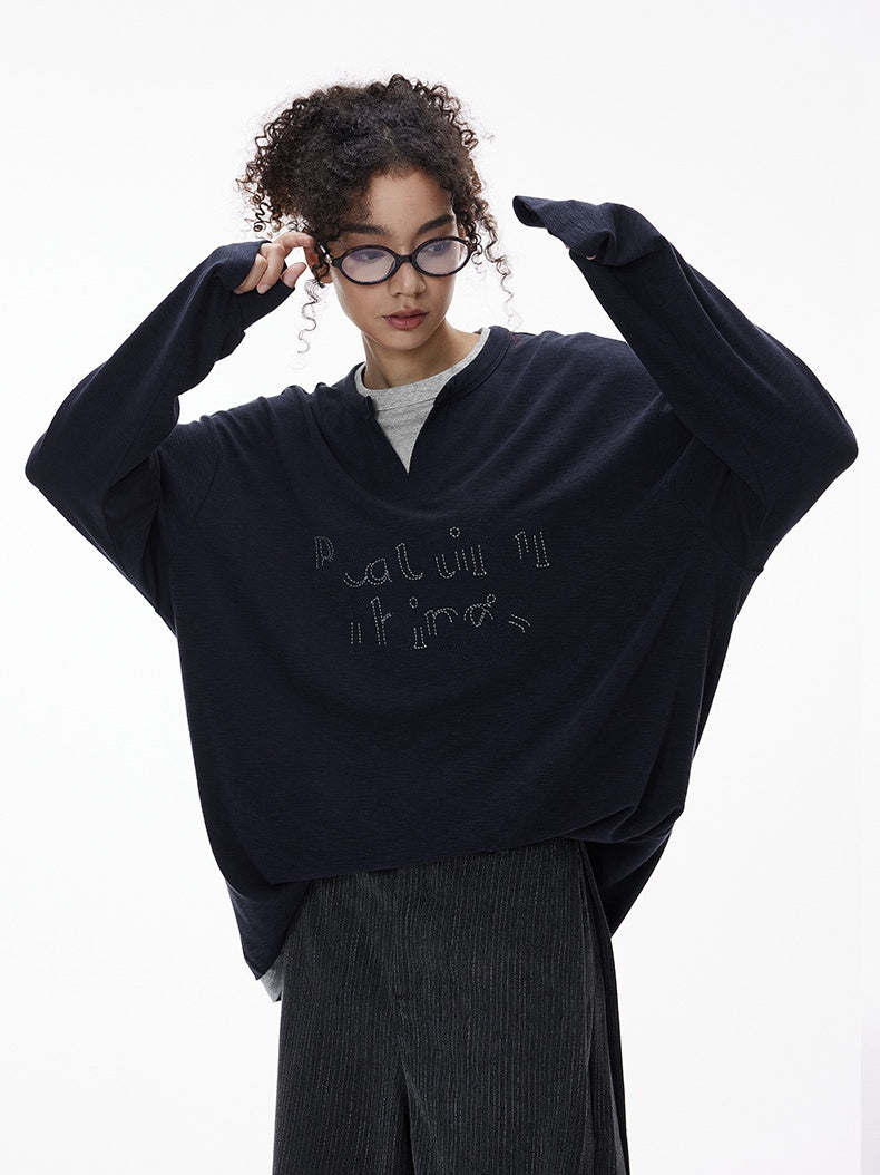 Liber Autumn Neutral wear Embroidery Letter T-shirts
