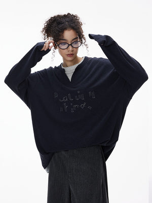 Liber Autumn Neutral wear Embroidery Letter T-shirts