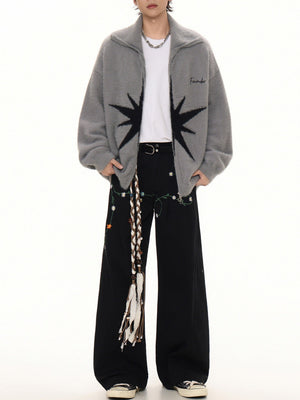 College Style Star Contrasting Colors Cardigans