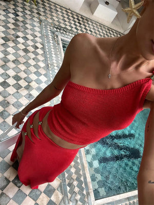 Liber Summer Women's Navel Solid Color 2-piece Sets