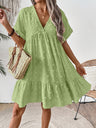 Ruffled Hem V-neck With Rolled-up Sleeves Mini&Short Dresses