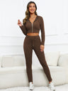 Jacket Skinny Jeans, Zip-up Cropped Hoodie Rib Casual Sportswear Two-piece Set