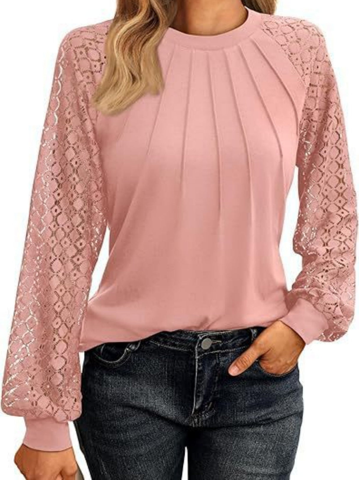 Lace Perspective Round Neck Long Sleeve T-shirts