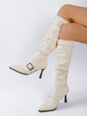 Pleated High-top Pointed-toe Stiletto Heels With Buckle Belt For Women