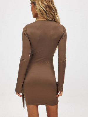 Long-sleeved Round-neck Tie Short Dress