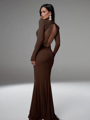 Long-sleeved Open Back Fishtail Character Cocktail Maxi Dress