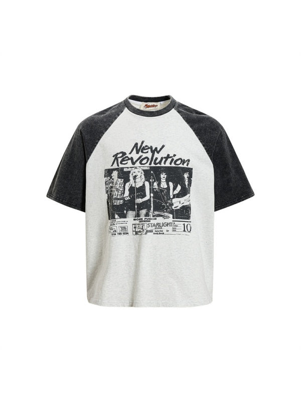Rock Band Printed Distressed Color-blocked T-shirts