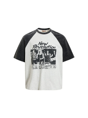 Rock Band Printed Distressed Color-blocked T-shirts