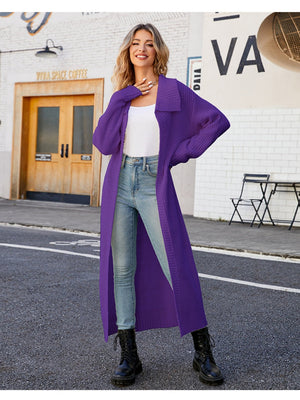 Liber Autumn Women's Plain stitch Lapel Long Cardigans Coat