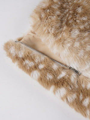 Deer Pattern Furry Patchwork Low-waisted Tight Shorts