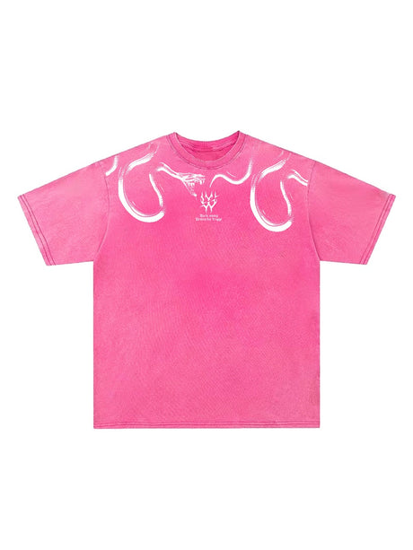 Spirit Snake Printed Loose-fit Washed T-shirts