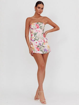 Bestickte 3D-Blumen, trägerlose Tops, Mini- und kurze Kleider für Partys