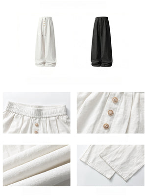 Imitation Cotton And Linen 3D Gathering Loose-fit Pants