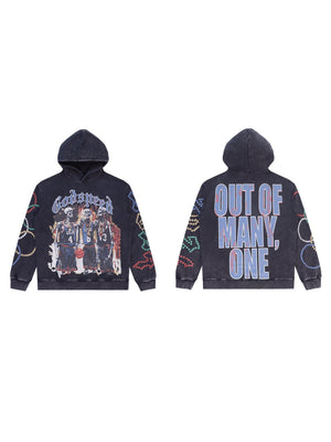 Rock Washed And Aged Skull Print Hooded Sweatshirt